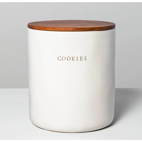 Hearth & Hand Magnolia Cookie Jar Canister Stoneware with Wood Lid - Picture 1 of 8